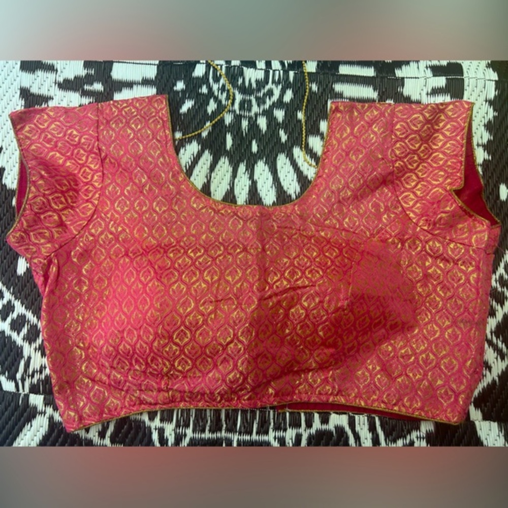 New Handmade Indian Pink Brocade Saree Blouse size L
